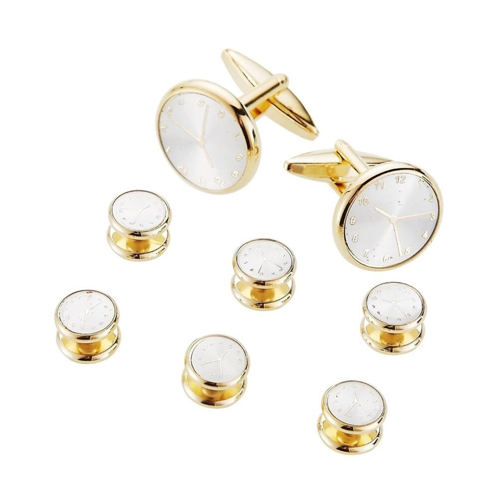 Gold Clock face Cufflinks and Studs Set